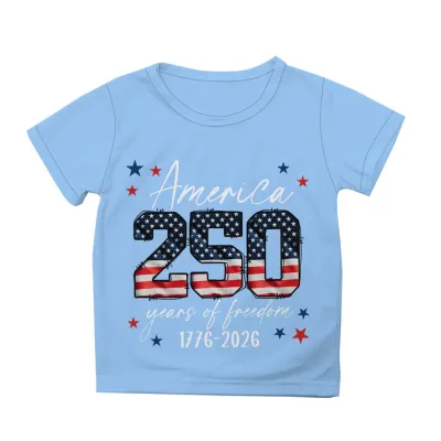 Kids Boys Girls Fashion Casual USA Independence Day Printed Short Sleeve Breathable Cotton Blend T-Shirt