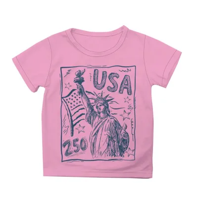 Kids Boys Girls Fashion Casual USA Independence Day Printed Short Sleeve Breathable Cotton Blend T-Shirt