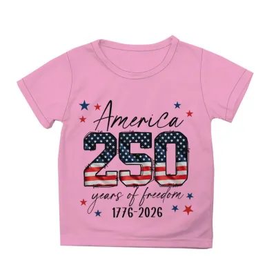 Kids Boys Girls Fashion Casual USA Independence Day Printed Short Sleeve Breathable Cotton Blend T-Shirt