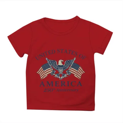 Kids Boys Girls Fashion Casual USA Independence Day Printed Short Sleeve Breathable Cotton Blend T-Shirt