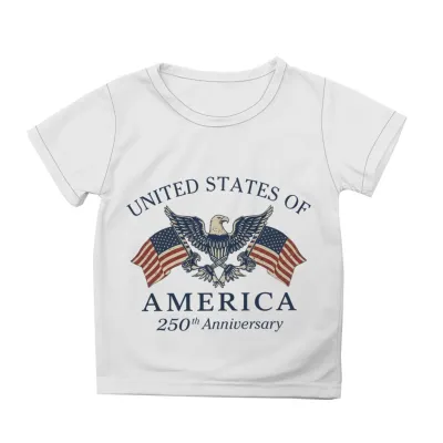 Kids Boys Girls Fashion Casual USA Independence Day Printed Short Sleeve Breathable Cotton Blend T-Shirt