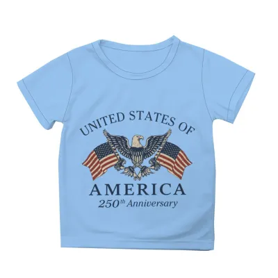 Kids Boys Girls Fashion Casual USA Independence Day Printed Short Sleeve Breathable Cotton Blend T-Shirt