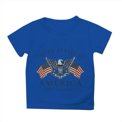 Kids Boys Girls Fashion Casual USA Independence Day Printed Short Sleeve Breathable Cotton Blend T-Shirt