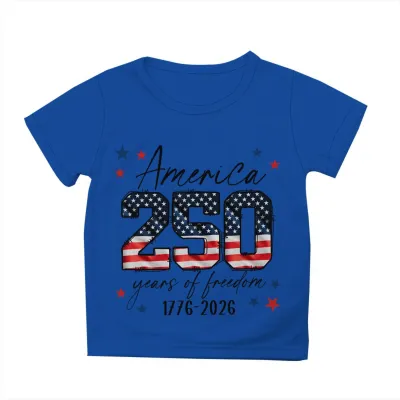 Kids Boys Girls Fashion Casual USA Independence Day Printed Short Sleeve Breathable Cotton Blend T-Shirt