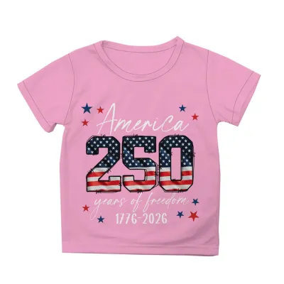Kids Boys Girls Fashion Casual USA Independence Day Printed Short Sleeve Breathable Cotton Blend T-Shirt