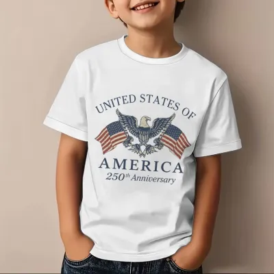 Kids Boys And Girls Fashion Casual Usa Independence Day Printed Short Sleeve Breathable T-Shirt