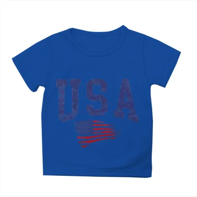 Kids Boys And Girls Fashion Casual USA Independence Day Printed Short Sleeve Loose T-Shirt
