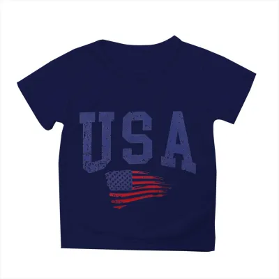 Kids Boys And Girls Fashion Casual USA Independence Day Printed Short Sleeve Loose T-Shirt