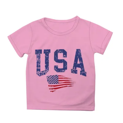 Kids Boys And Girls Fashion Casual USA Independence Day Printed Short Sleeve Loose T-Shirt