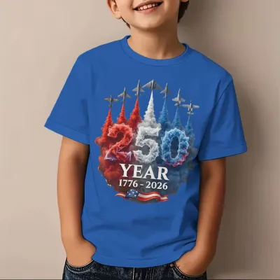 Kids Boys And Girls Fashion Casual Independence Day Printed Short-Sleeve T-Shirt