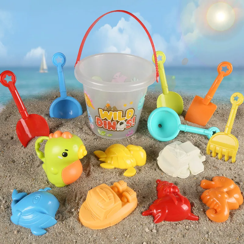 Fashion Cute Dinosaurs Beach Bucket Sand Digging Shovel Beach Tools 14pcs Set for Kids Outdoor Play