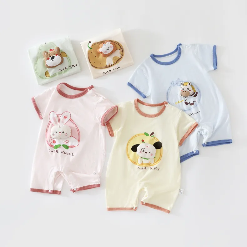 Kids Baby Boys Girls Fashion Casual Summer Thin Short-Sleeve Rompers Unisex Pullover Regenerated Cellulose Fiber