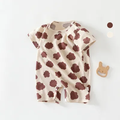 Kids Baby Boys And Girls Summer Thin Printed Cotton Short-Sleeve Rompers Bodysuit Milk Fiber