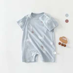 Kids Baby Boys And Girls Summer Thin Printed Cotton Short-Sleeve Rompers Unisex Bodysuit