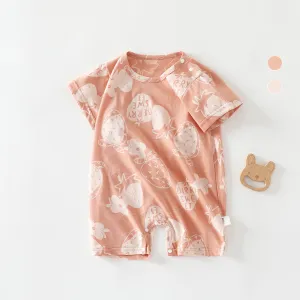 Unisex Kids Baby Boys Girls Summer Thin Printed Cotton Short-Sleeve Rompers Bodysuit Light-Weight Combed Milk Fiber