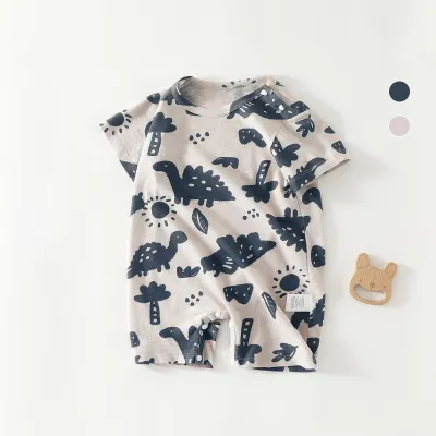 Kids Baby Boys Girls Summer Thin Printed Cotton Short-Sleeve Rompers Bodysuit Unisex