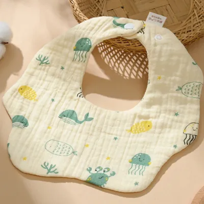 Kids Baby Fashion Cute Printed 6-Layer Wrinkled Cloth Cotton Unisex Bib