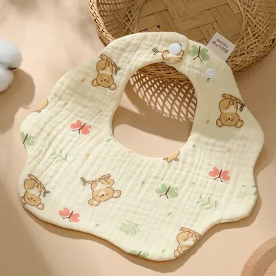 Kids Baby Fashion Cute Printed 6-Layer Wrinkled Cloth Cotton Unisex Bib