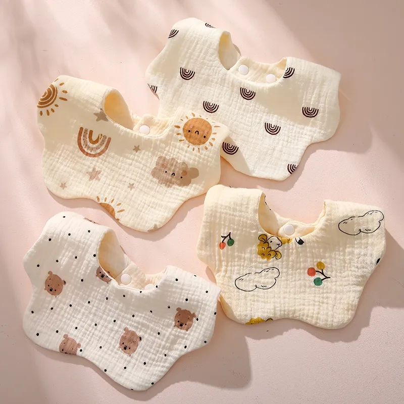 Kids Baby Fashion Cute Printed 6-Layer Wrinkled Cloth Cotton Unisex Bib