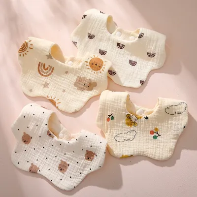Kids Baby Fashion Cute Printed 6-Layer Wrinkled Cloth Cotton Bib