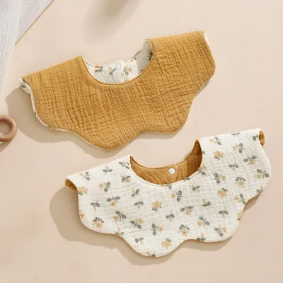 Kids Baby Fashion Cute Cotton Gauze Double-Sided Waterproof Petal Bib Unisex