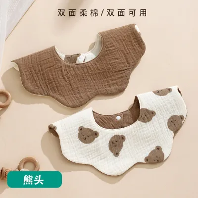 Kids Baby Fashion Cute Cotton Gauze Double-Sided Waterproof Petal Bib Unisex