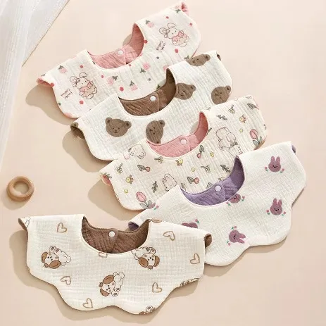 Kids Baby Fashion Cute Cotton Gauze Double-Sided Waterproof Petal Bib Unisex