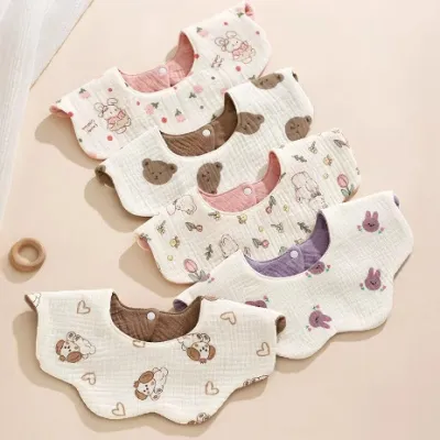 Kids Baby Fashion Cute Cotton Gauze Double-Sided Use Waterproof Petal-Shaped Bib