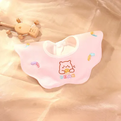 Kids Baby Fashion Cute Embroidery 360 Degree Rotatable Double Towel Bib for Unisex Pure Cotton Cartoon