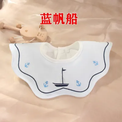 Kids Baby Fashion Cute Embroidery 360 Degree Rotatable Double Towel Bib for Unisex Pure Cotton Cartoon
