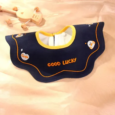 Kids Baby Fashion Cute Embroidery 360 Degree Rotatable Double Towel Bib for Unisex Pure Cotton Cartoon