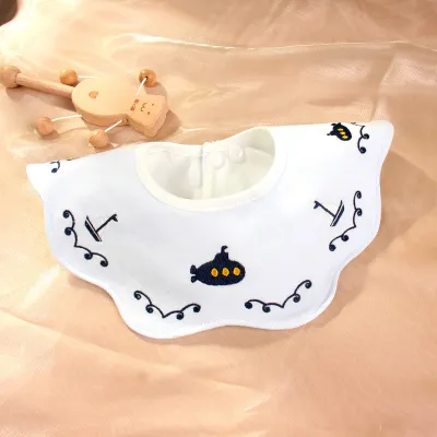 Kids Baby Fashion Cute Embroidery 360 Degree Rotatable Double Towel Bib for Unisex Pure Cotton Cartoon