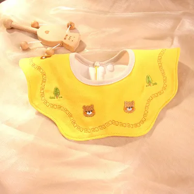 Kids Baby Fashion Cute Embroidery 360 Degree Rotatable Double Towel Bib for Unisex Pure Cotton Cartoon