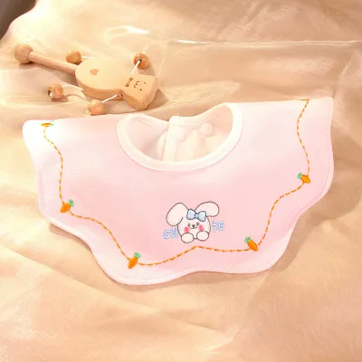 Kids Baby Fashion Cute Embroidery 360 Degree Rotatable Double Towel Bib for Unisex Pure Cotton Cartoon