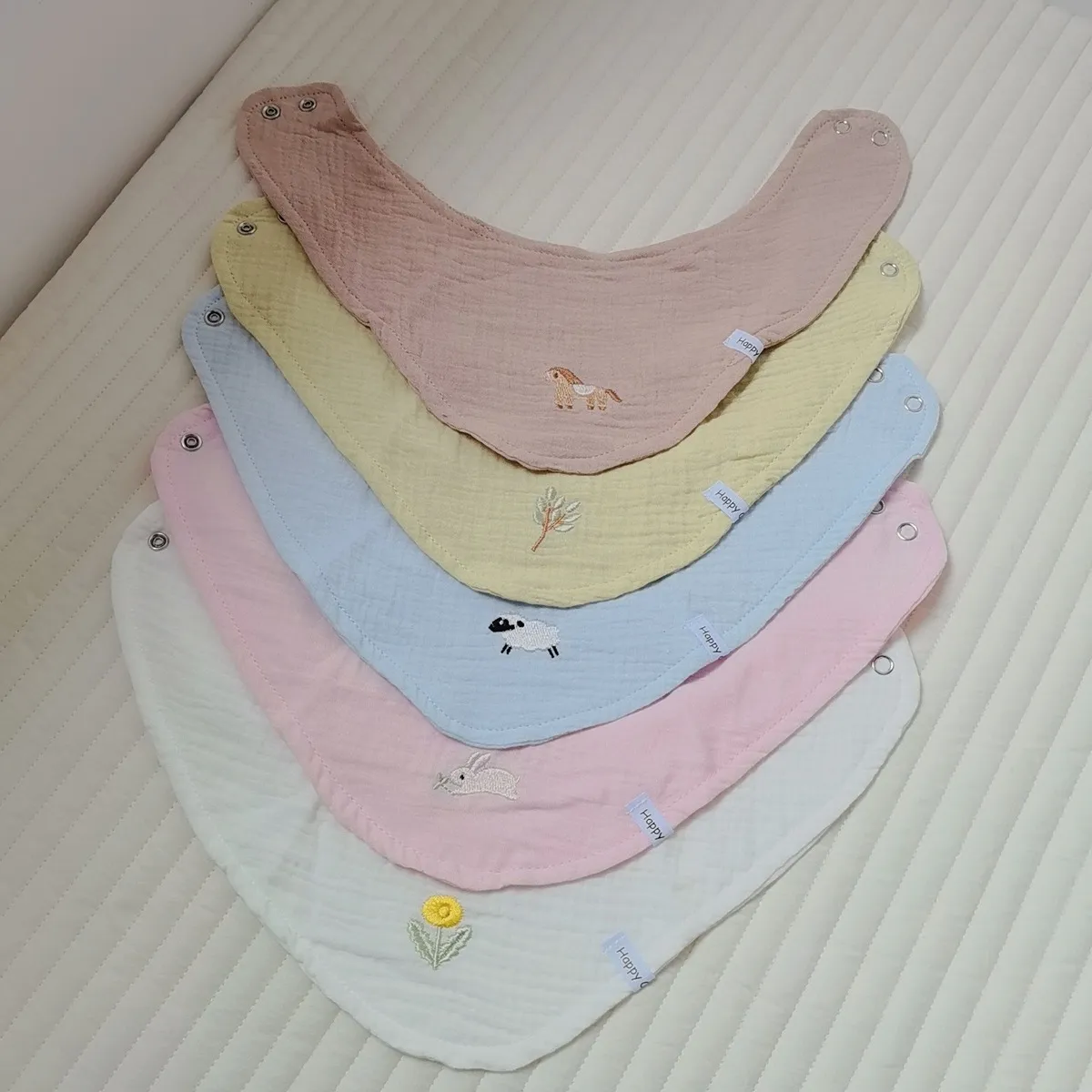 Kids Baby Fashion Solid Color Thin Embroidery Pure Cotton Triangle Bib