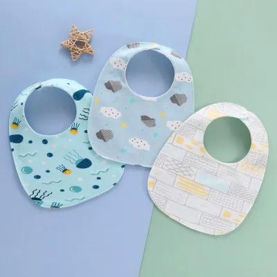 Kids Baby's Fashion Printed U-Shaped Cotton Waterproof Thickened Bib 3pcs-Set