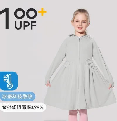 Kids Girls Fashion Casual Solid Color Outdoor Long Breathable Thin Ice Silk UPF 100+ Sun Protection Coat