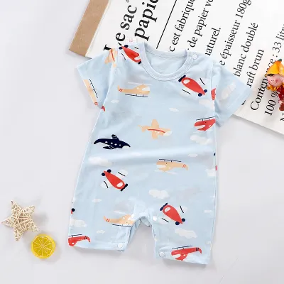 Kids Baby Boys Girls Fashion Casual Spring Summer Printed Cotton Short-Sleeve Rompers
