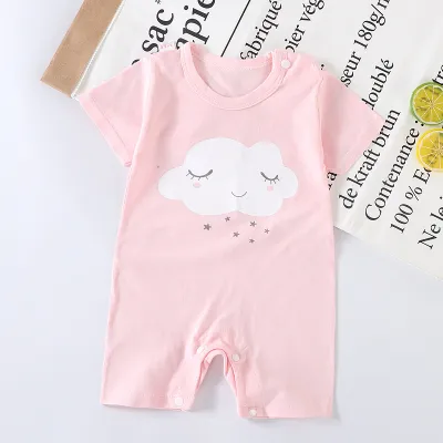 Kids Baby Boys Girls Fashion Casual Spring Summer Printed Cotton Short-Sleeve Rompers