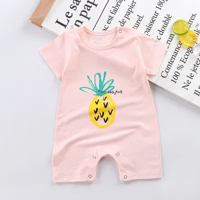 Kids Baby Boys Girls Fashion Casual Spring Summer Printed Cotton Short-Sleeve Rompers
