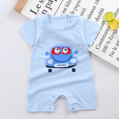 Kids Baby Boys Girls Fashion Casual Spring Summer Printed Cotton Short-Sleeve Rompers