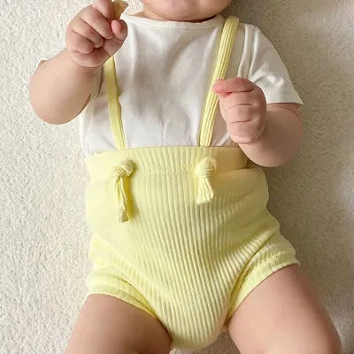 Kids Baby Boys Girls Fashion Solid Color Stretch High Waist Cotton Rompers Shorts Unisex
