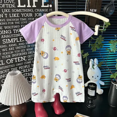 Kids Baby Boys Girls Fashion Cartoon Printed Summer Thin Short-Sleeve Rompers