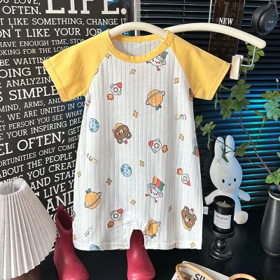 Kids Baby Boys Girls Fashion Cartoon Printed Summer Thin Short-Sleeve Rompers