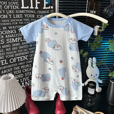 Kids Baby Boys Girls Fashion Cartoon Printed Summer Thin Short-Sleeve Rompers