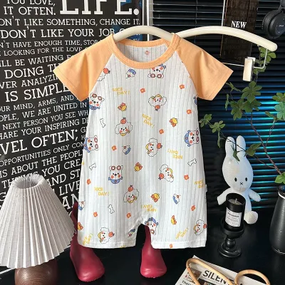 Kids Baby Boys Girls Fashion Cartoon Printed Summer Thin Short-Sleeve Rompers