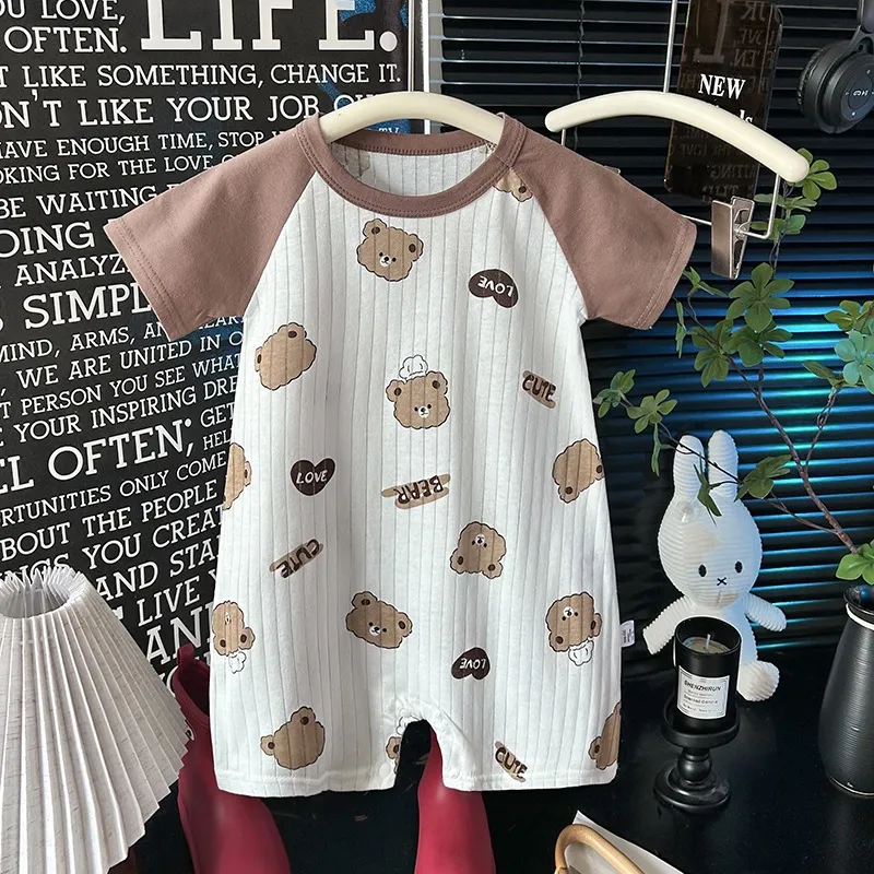 Kids Baby Boys Girls Fashion Cartoon Printed Summer Thin Short-Sleeve Rompers