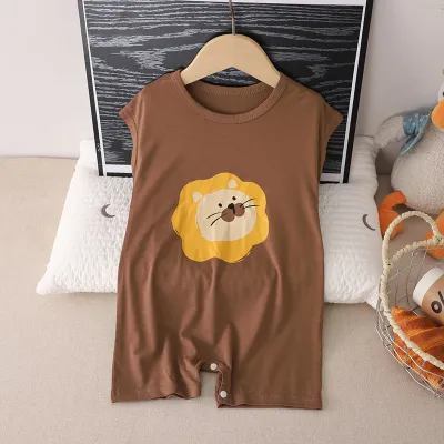 Kids Baby Boys Girls Cartoon Printed Sleeveless Rompers Summer Casual Thin Short Climb