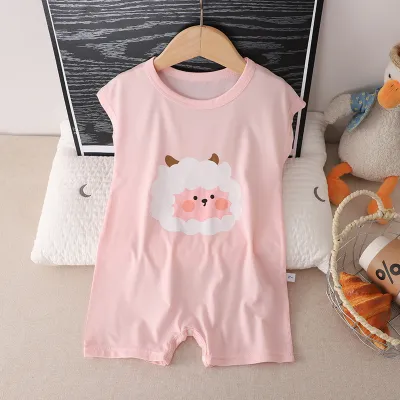 Kids Baby Boys Girls Cartoon Printed Sleeveless Rompers Summer Casual Thin Short Climb