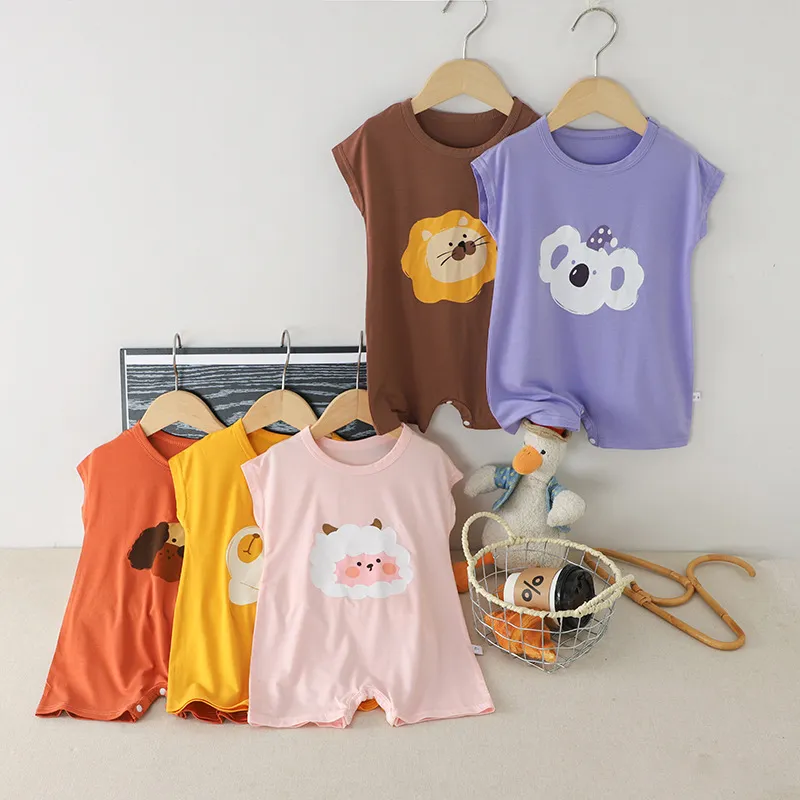 Kids Baby Boys Girls Cartoon Printed Sleeveless Rompers Summer Casual Thin Short Climb